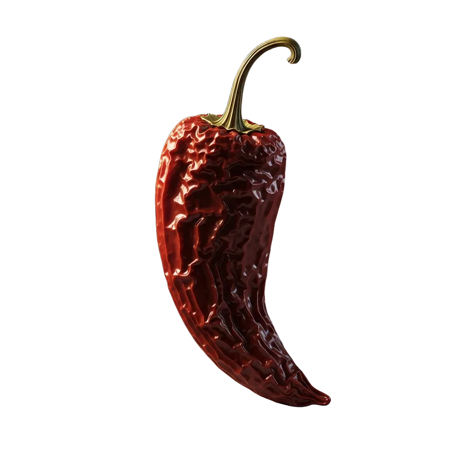 Render 3D de un chile ancho secado al sol