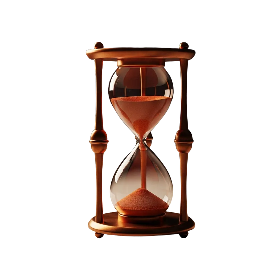Render 3D de un reloj de arena de bronce con arena cobriza
