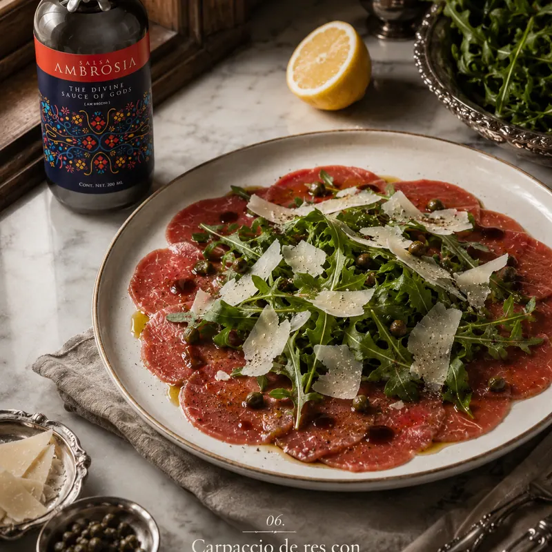 Carpaccio de res con AMBROSIA y parmesano