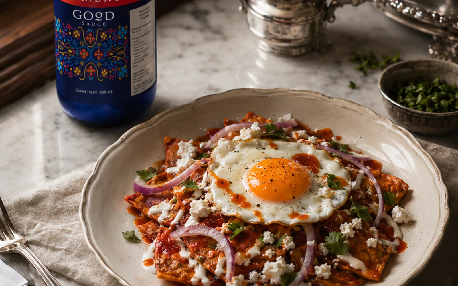 Chilaquiles rojos elevados
