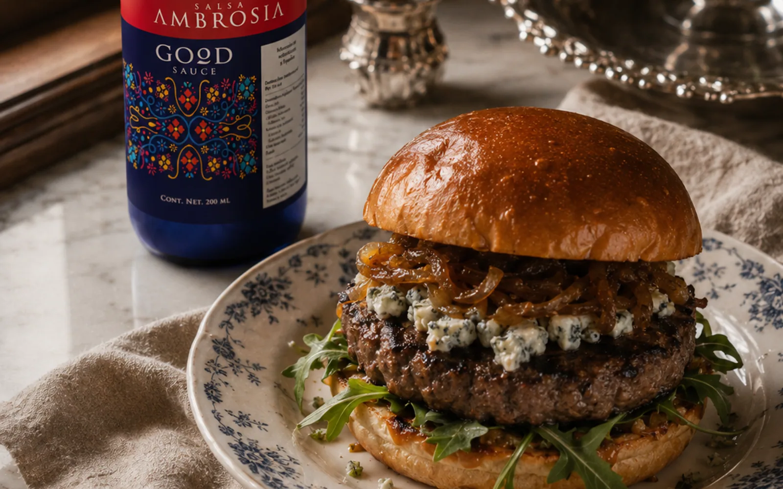Hamburguesa con queso azul y AMBROSIA