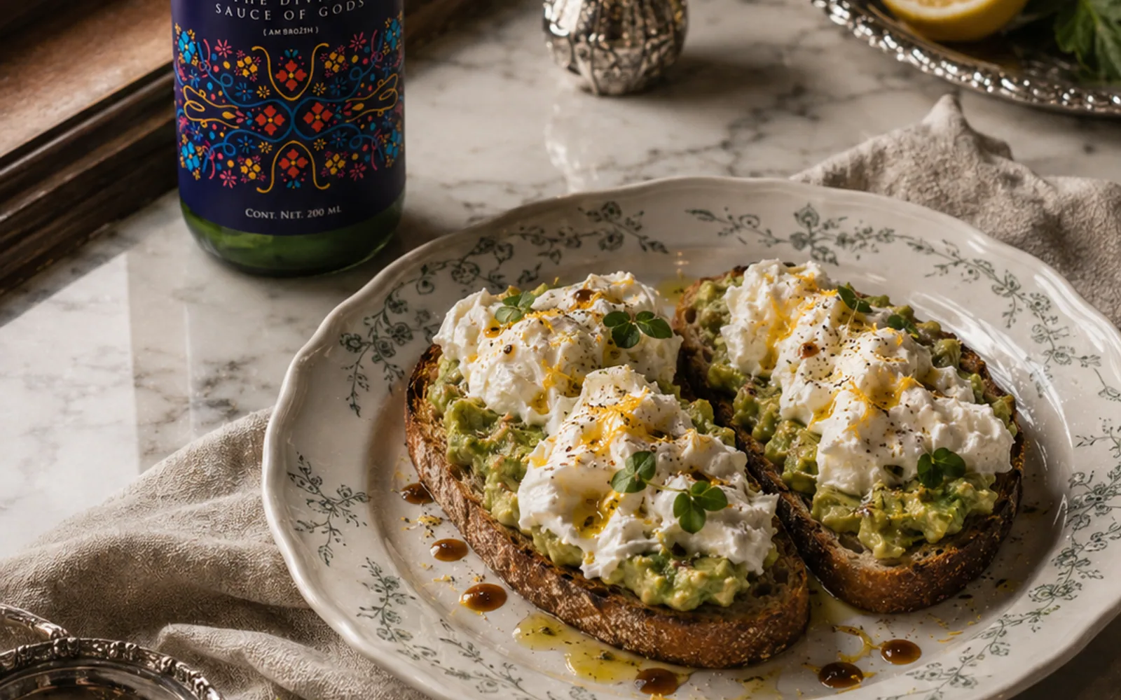 Tostada de aguacate y burrata con AMBROSIA