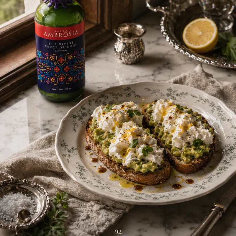 Tostada de aguacate y burrata con AMBROSIA